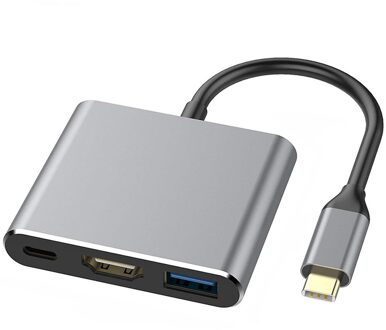 3 In 1 Type-C Hub Converter Metalen USB3.0 Usb C Pd 4K Hdmi-Compatibel Adapter (grijs)