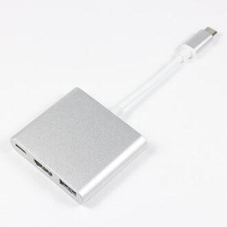 3 in 1 Type-C Naar HDMI Hub adapte Kabel Converter Voor Apple Macbook USB 3.1 Thunderbolt 3 Type -C Switch Naar HDMI 4K Hub 1080P grijs
