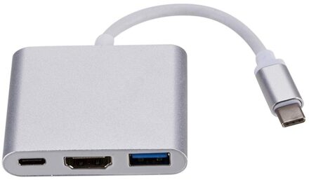 3 in 1 Type-C Naar HDMI Hub adapte Kabel Converter Voor Apple Macbook USB 3.1 Thunderbolt 3 Type -C Switch Naar HDMI 4K Hub 1080P Zilver