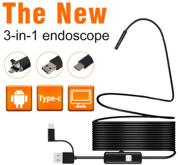 3-in-1 USB Endoscope 1M Endoscope for Android Smartphones/PC Waterproof USB Charging Endoscope Hook&Magnet