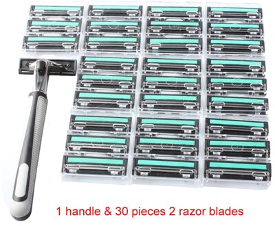 3 In 1 Veiligheid Scheermesjes Voor Mannen 1 Scheermes Houder & 30 Blades Scheren Scheermes Dubbele Lagen 2 Blades scheerapparaat Standaard Trimmer