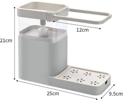 3 In 1 Zeep Pompen Dispenser Container Spons Houder Vaatdoek Handdoek Rag Hanger Afvoer Organizer Keuken RT88 grijs
