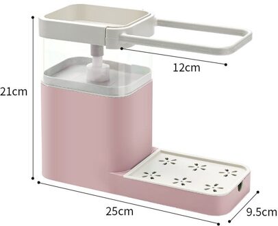 3 In 1 Zeep Pompen Dispenser Container Spons Houder Vaatdoek Handdoek Rag Hanger Afvoer Organizer Keuken RT88 roze