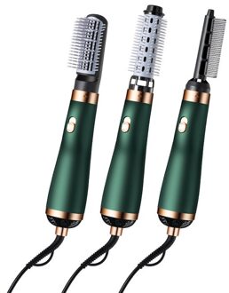 3 In1 -Air Borstels Afneembare Elektrische Föhn Borstel Voor Haar Curling Straightening Negatieve Ionen Hete Lucht Kam haar Styler ons aansluiten / groen
