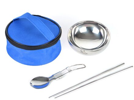 3 In1 Camping Servies Outdoor Pannenset Potten Toeristische Gerechten Bowler Keuken Tool Instrument Gebruiksvoorwerpen Wandelen Picknick Reizen Blauw