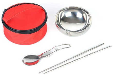 3 In1 Camping Servies Outdoor Pannenset Potten Toeristische Gerechten Bowler Keuken Tool Instrument Gebruiksvoorwerpen Wandelen Picknick Reizen Rood