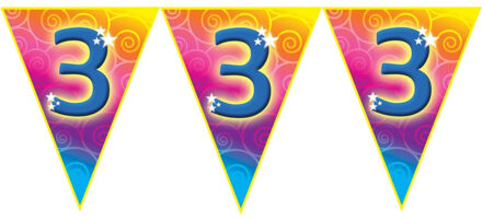 3 jaar verjaardag feest vlaggenlijn - 5 meter - Feestartikelen/versiering - kunststof