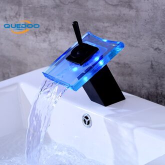 3 kleur Change LED Effen Enkele Hendel Handvat Glas Waterval Uitloop Badkamer Wastafel wastafel ORB Mengkraan Kranen