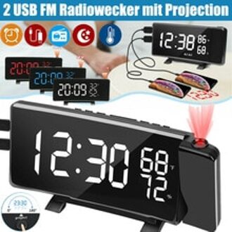 3 Kleur Led Digitale Wekker Radio Projectie Met Temperatuur En Vochtigheid Spiegel Klok Multifunctionele Nachtkastje Tijd Display