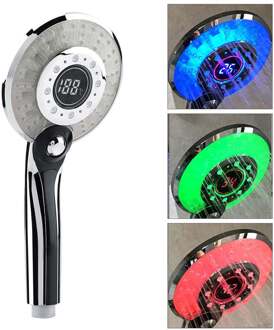 3 Kleur Led Douchekop Digitale Lcd Display Temperatuurregeling Douchekop Aangedreven Door Tap Water LED douche hoofd