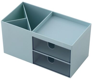 3 Kleuren Dubbele Lade Desktop Opbergdoos Cosmetische Plastic Compartmental Doos Sieraden Opbergdoos Desktop Diversen Organizer blauw