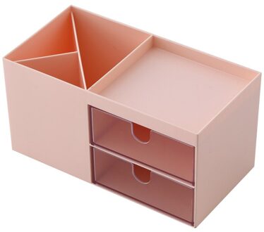 3 Kleuren Dubbele Lade Desktop Opbergdoos Cosmetische Plastic Compartmental Doos Sieraden Opbergdoos Desktop Diversen Organizer roze