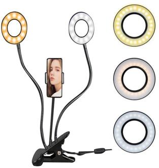 3 Kleuren Led Licht Selfie Ring Licht Met Flexibele Verstelbare Universele Mobiele Telefoon Houder Stevige Clip Dagelijks Leven Handig 01