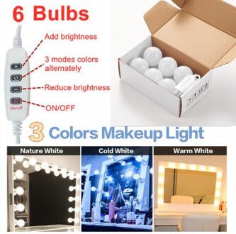 3 Kleuren Led Make-Up Spiegel Licht Dimmen Beauty Volledige Backlit Spiegel Usb Licht 2/4/6/8/10/12 Bollen Hollywood Make Up Lamp 6 bulbs
