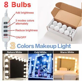 3 Kleuren Led Make-Up Spiegel Licht Dimmen Beauty Volledige Backlit Spiegel Usb Licht 2/4/6/8/10/12 Bollen Hollywood Make Up Lamp 8 bulbs