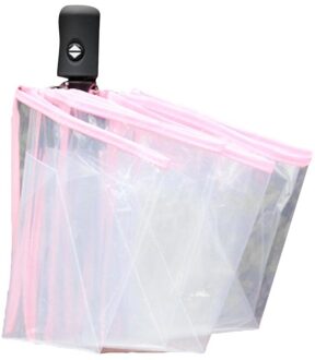 3 Kleuren Volledig Automatische Paraplu Drie Vouwen Clear Winddicht Paraplu Vrouwen Mannen 8 Rib Regendicht Transparante Paraplu