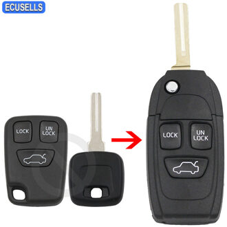 3 Knop Flip Afstandsbediening Sleutel Shell Case Autosleutel Behuizing Upgrade Voor Volvo C70 S40 S60 S70 S80 S90 V40 v70 V90 XC70 XC90 Ongesneden Blade