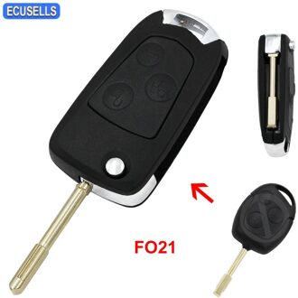 3 Knop Gewijzigd Shell Remote Key Case Folding Flip Key Cover Voor Ford Focus Festiva Ka Mondeo Transit Connect FO21 ongesneden Blade