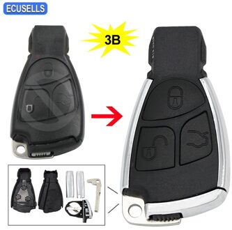 3 Knop Zilveren Kant Gemodificeerde Folding Remote Key Shell Case Flip Sleutel Behuizing Cover Voor Mercedes-Benz Cls C E S + Batterij Houder