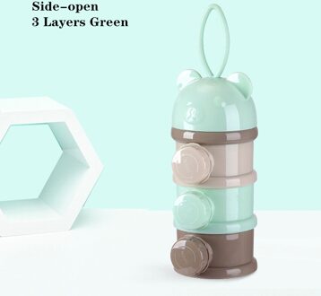 3-Lagen Beer Stijl Draagbare Babyvoeding Opbergdoos Essentiële Granen Cartoon Baby Melkpoeder Doos Waggel Snacks Container kant-open-groen-3