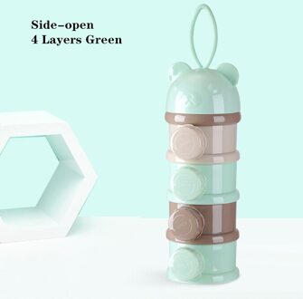 3-Lagen Beer Stijl Draagbare Babyvoeding Opbergdoos Essentiële Granen Cartoon Baby Melkpoeder Doos Waggel Snacks Container kant-open-groen-4