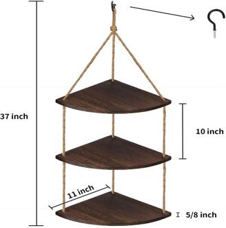 3 Lagen Handgemaakte Rustieke Display Rack Swing Muur Opslag Planken Hout Opknoping Jute Touw Plank Plant Rack Diy Home Decor rack A 3Layers