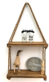 3 Lagen Handgemaakte Rustieke Display Rack Swing Muur Opslag Planken Hout Opknoping Jute Touw Plank Plant Rack Diy Home Decor rack B 2Layers