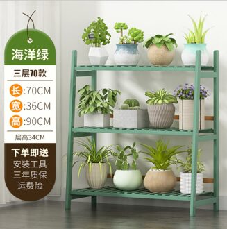 3 Lagen Massief Houten Plank Bloem Stand Balkon Decoratie Opbergrek Indoor Plant Stand Woonkamer Meubels groen