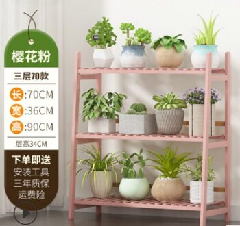 3 Lagen Massief Houten Plank Bloem Stand Balkon Decoratie Opbergrek Indoor Plant Stand Woonkamer Meubels roze