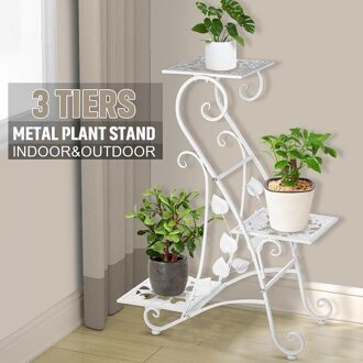 3 Layer Bloem Stand Metal Plant Pot Stand Bloem Display Plank Tuin Patio Home Outdoor Zwarte Bloem Lade Woondecoratie wit