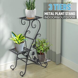3 Layer Bloem Stand Metal Plant Pot Stand Bloem Display Plank Tuin Patio Home Outdoor Zwarte Bloem Lade Woondecoratie