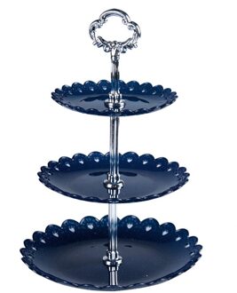 3-Layer Europese Stijl Fruit Cake Tray Rack Huishoudelijke Party Opbergrek Keuken Accessoires Cake Rack Afternoon Tea snoep Lade blauw