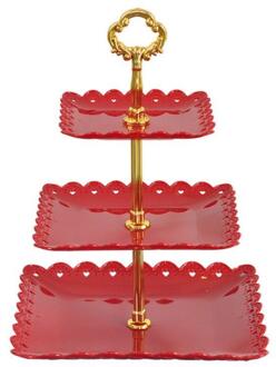 3-Layer Fruitschaal Creatieve Snoep Snack Moer Zaad Gedroogd Fruit Plastic Plaat Schotel Kom Ontbijt Dienblad Huishouden Keuken levert 1stk rood