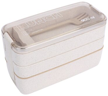 3 Layer Tarwe Stro Bento Dozen 900ml Gezonde Materiaal Lunchbox Magnetron Servies Voedsel Opslag Container Lunchbox Beige