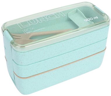 3 Layer Tarwe Stro Bento Dozen 900ml Gezonde Materiaal Lunchbox Magnetron Servies Voedsel Opslag Container Lunchbox Groen