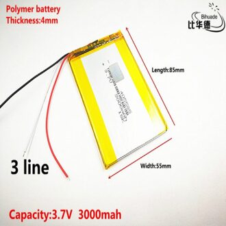 3 lijn Goede Qulity 3.7 V, 3000mAH 405585 Polymer lithium ion/Li-Ion batterij voor tablet pc BANK, GPS, mp3, mp4
