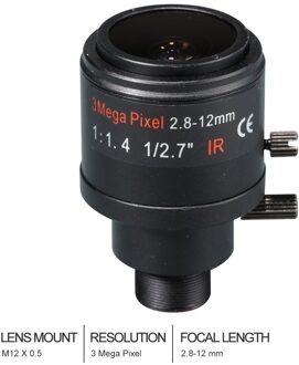 3 Megapixel Vaste Iris M12 Hd 2.8-12Mm Varifocale Cctv Ir Lens,F1.4, handmatige Focus Zoom, Kijkhoek 90 ~ 28 Graden