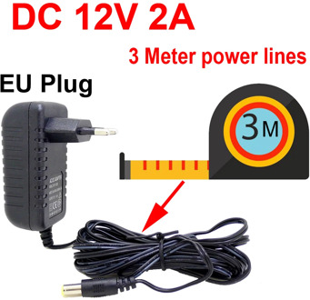 3 Meters EU Plug AC/DC Power adapter charger 3M Power Cable for CCTV Camera AC 100-240V DC 12V 2A (2.1mm * 5.5mm)