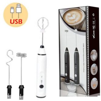 3 Modi Elektrische Handheld Melkopschuimer Blender Met Usb Charger Bubble Maker Whisk Mixer Voor Koffie Cappuccino 3 in 1 wit