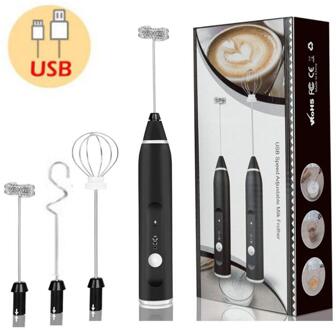 3 Modi Elektrische Handheld Melkopschuimer Blender Met Usb Charger Bubble Maker Whisk Mixer Voor Koffie Cappuccino 3 in 1 zwart