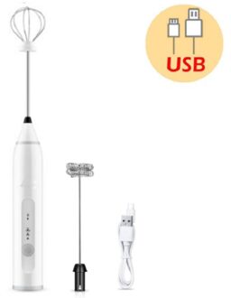 3 Modi Elektrische Handheld Melkopschuimer Blender Met Usb Charger Bubble Maker Whisk Mixer Voor Koffie Cappuccino wit