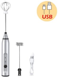 3 Modi Elektrische Handheld Melkopschuimer Blender Met Usb Charger Bubble Maker Whisk Mixer Voor Koffie Cappuccino zilver