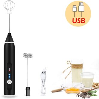 3 Modi Elektrische Handheld Melkopschuimer Blender Met Usb Charger Bubble Maker Whisk Mixer Voor Koffie Cappuccino zwart
