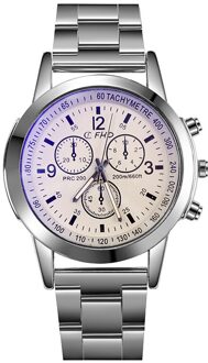 3 Ogen Heren Horloge Quartz Horloge Roestvrij Stalen Band Mannen Horloges Bedrijf Mannelijke Klok Relogio Masculino wit