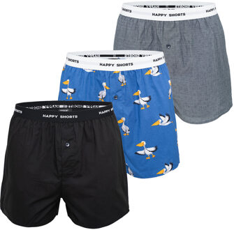 3-pack wijde boxershorts heren zwart pelikaan print blauw Print / Multi - L
