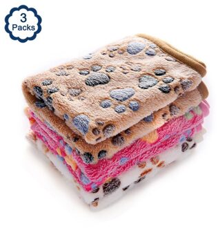 3 Packs Huisdier Kat Deken Super Zachte Pluizige Premium Fleece Poot Foot Print Warm Flanel Gooi Voor Hond Puppy Kat Paw / M 76x52cm