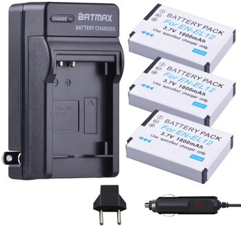 3 Packs van EN-EL12 Batterijen + Oplader Kits voor Nikon Coolpix A900, AW100, AW110, AW120, AW130, S31, S800C, S6100, S6200
