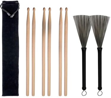 3 Pairs Drum Sticks 5A & 1 Paar Intrekbare Draad Borstels Met Een Opbergtas