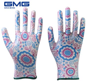 3 Pairs Werkhandschoenen Vrouwen GMG Gedrukt Polyester Shell Nitril Coating Werken Veiligheid Handschoenen vrouwen Tuin Handschoenen