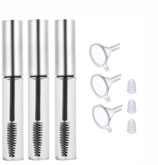 3 Pcs 10 Ml Diy Mascara Container Set Lege Mascara Tube Met Wimper Wand Trechters En Transferpipetten Set Voor castor Olie matte zilver